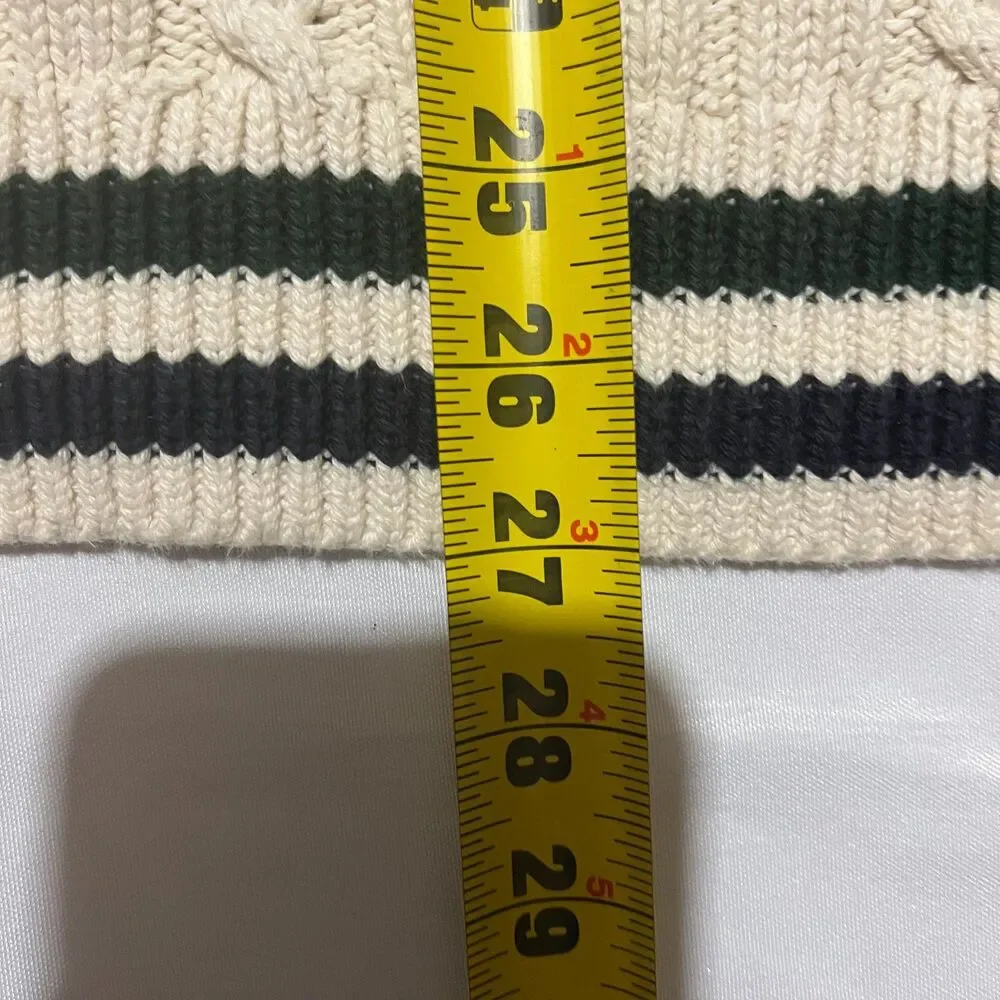 J.Crew Men's Heritage Cotton Cable-Knit V-Neck Sweater Cream Striped XL BI849